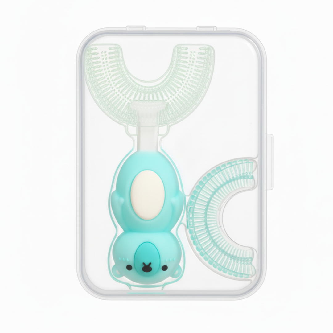 Cute Bear U-Shaped Toothbrush - Child Aqua