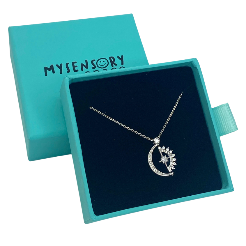 Moon and Sun Silver Fidget Flip Necklace