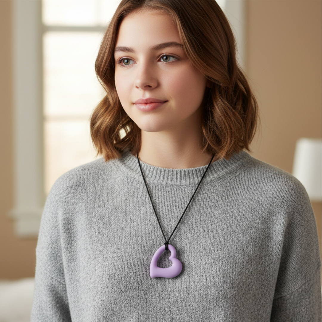 Heart Sensory Chew Necklace Lilac