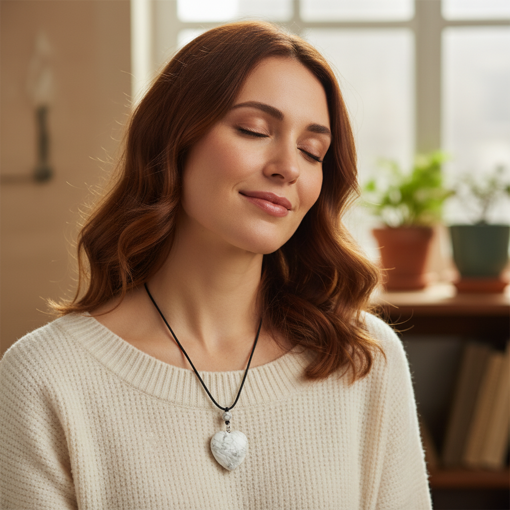 Heart White Howlite Pendant Necklace